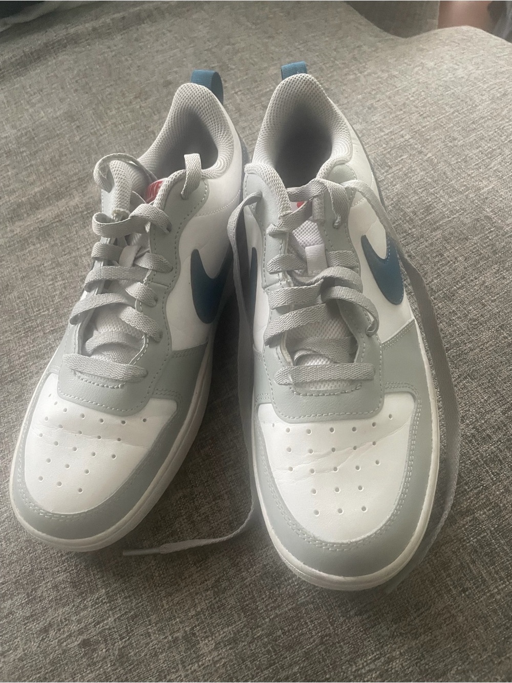 Nike Kid’s Low-Top Sneakers — White, Gray & Blue Swoosh - Picture 2 of 4